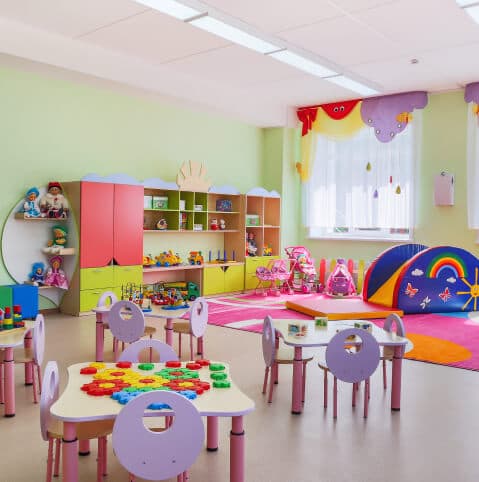Our bright, childproofed play and learning room